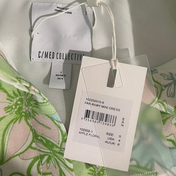 NWT C/MEO Far Away Mini Dress Apple Green Floral Size 4 - Picture 8 of 9